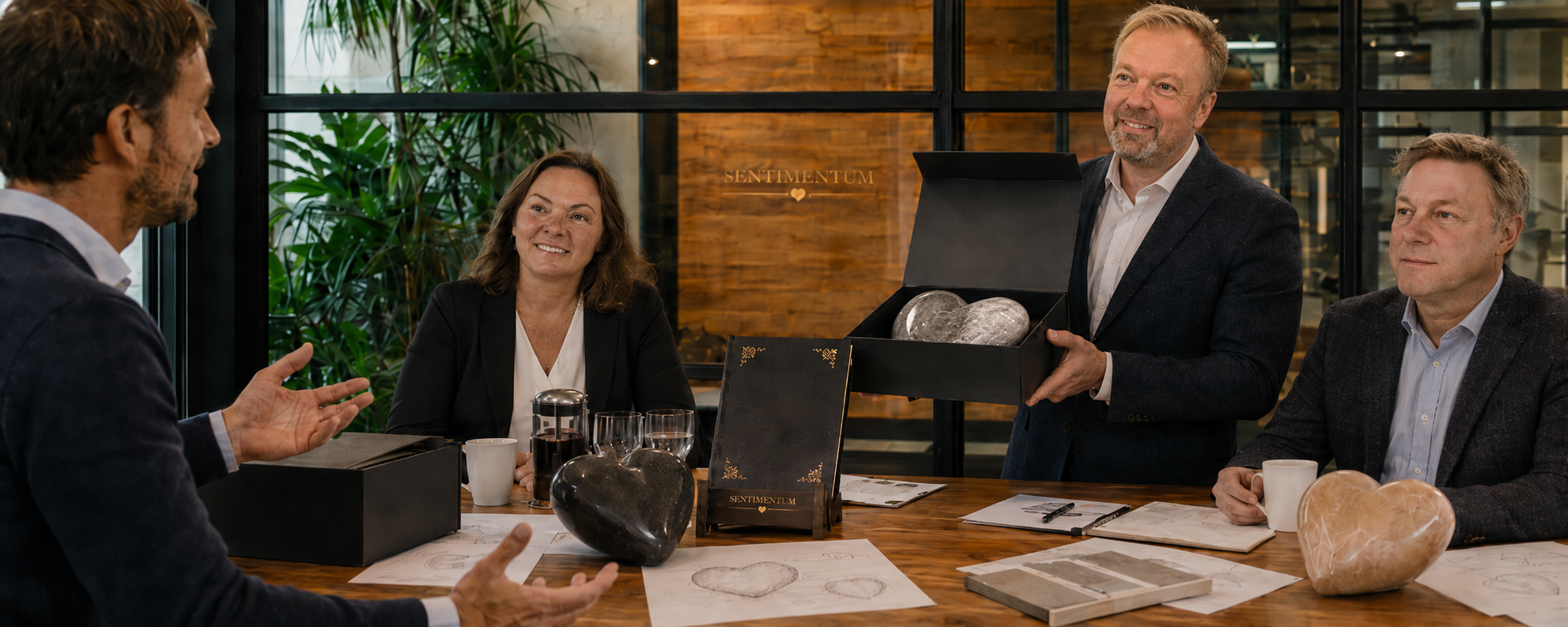 Sentimentum team presenting keepsakes to a funeral home partner