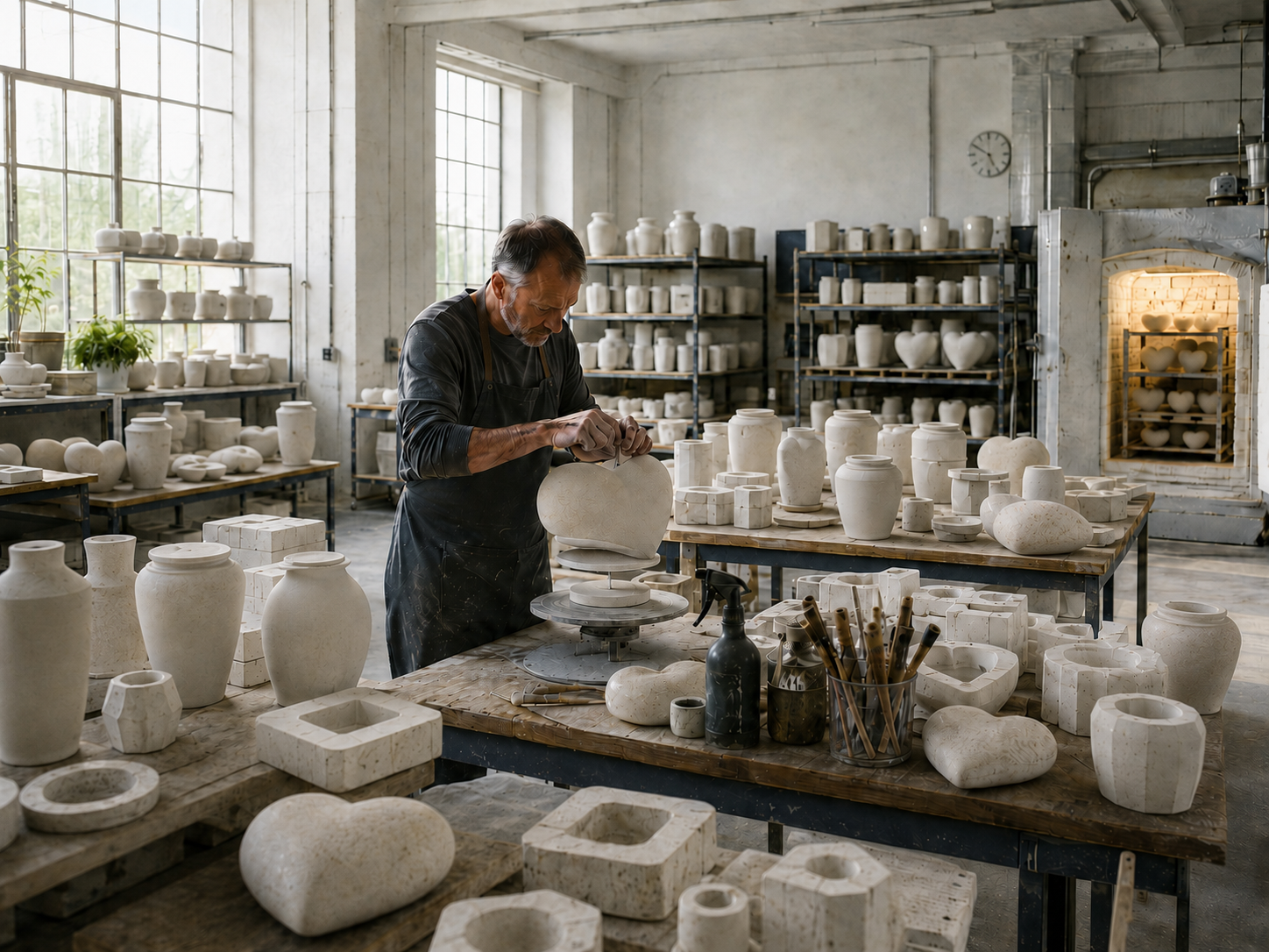 Our founder shaping an urn on the wheel in the Sentimentum workshop
